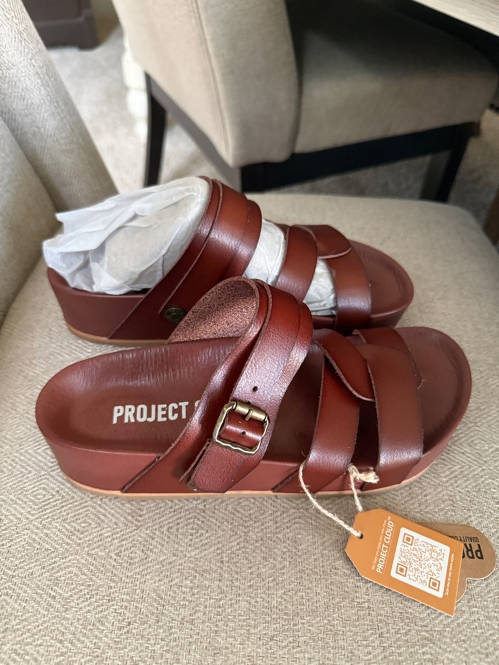 Project Cloud Brown Leather Slide Sandals